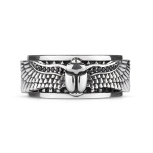 ring scarab egypt silver black stones big