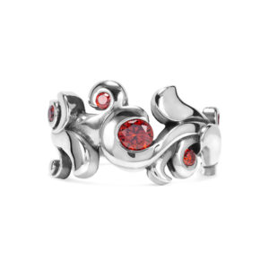 floral ring silver red leafs ornaments