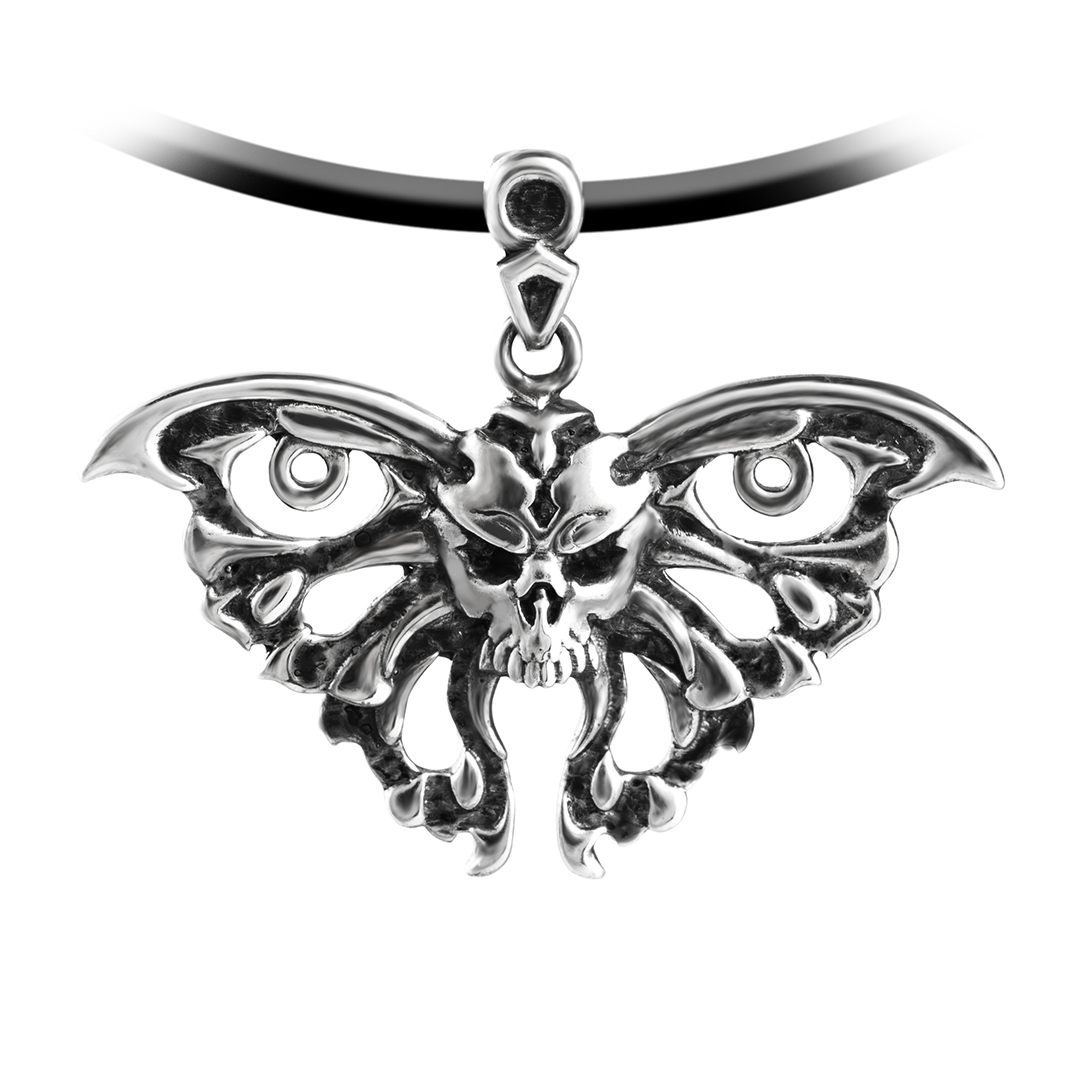 Butterfly skull silver pendant