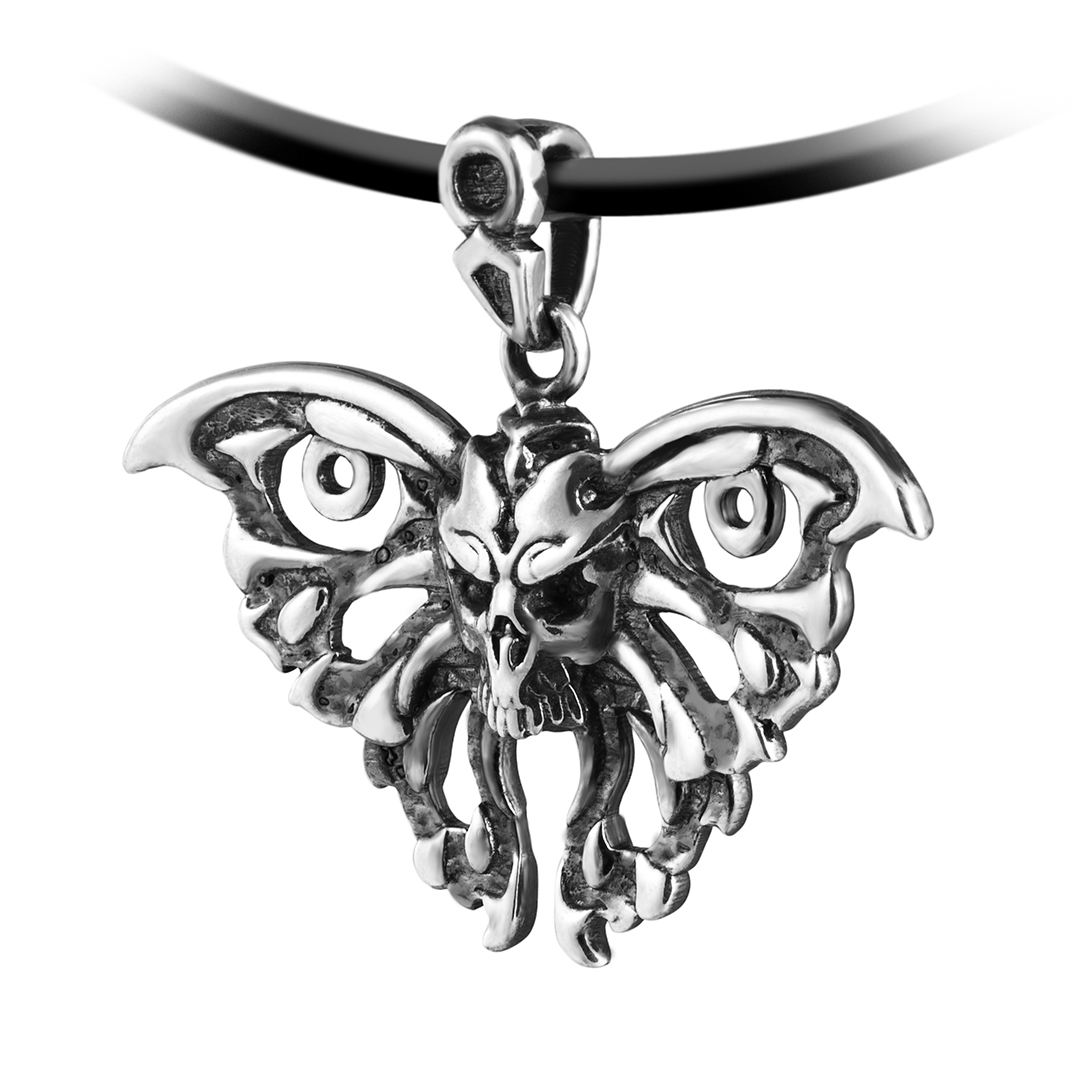 Butterfly skull silver pendant