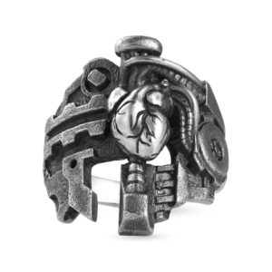 Cyberheart heart cyberpunk biker silver ring
