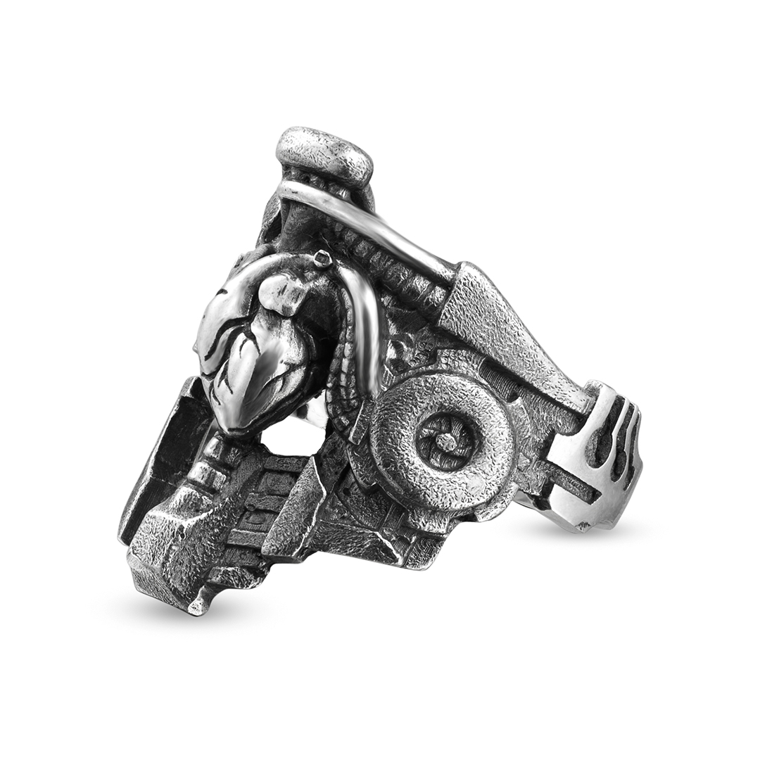Cyberheart heart cyberpunk biker silver ring
