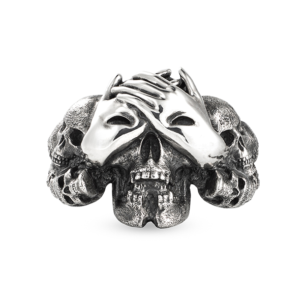 blind terror skull hands eyes silver ring