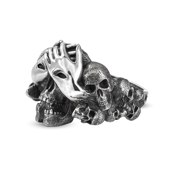 blind terror skull hands eyes silver ring
